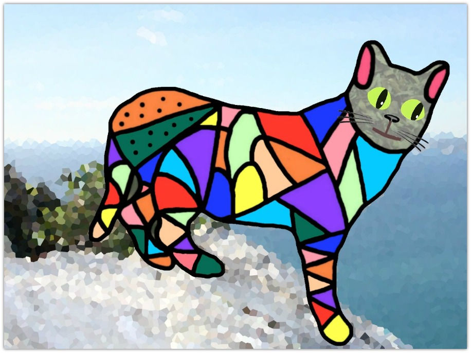 Running Mindset...Colorful Mosaic Cat On A Cliff By The Ocean