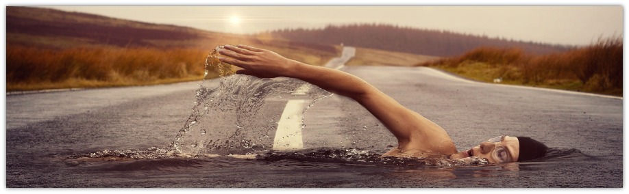 Running Habits...Photo Illustration Of A Woman Swimming Across A Two Lane Road