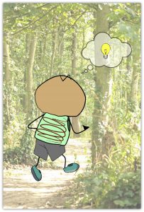 Thinking Out Loud...O.M. Running on a Trail and Thinking (Symbolically Represented by a Light Bulb Above Her Head)