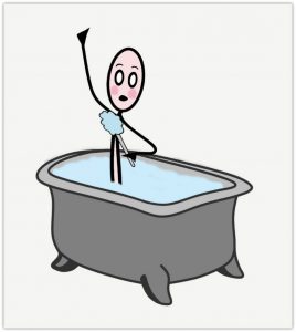 Hip Stretching Exercises...Drawing of an Embarrassed Stickman (Called Jack) Caught Taking a Bath