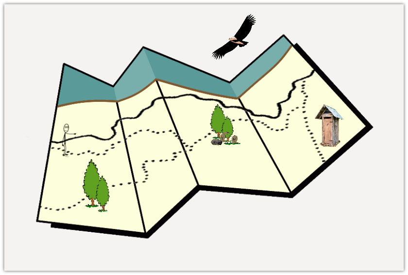 When Nature Calls...Folded Map with Trails and Outhouse Restroom