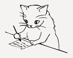 Legal Stuff...Sketch of a Cat Writing with a Fountain Pen on a Piece of Paper